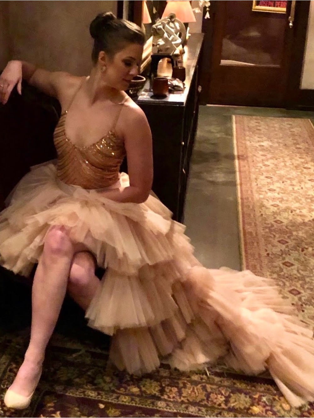 NWOT Custom Blush High-low Tulle Skirt and Sequined bodysuit